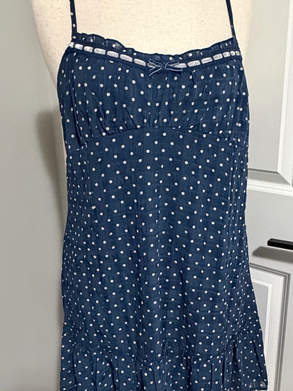 No Boundaries Navy Blue Polka Dot Spaghetti Strap Dress